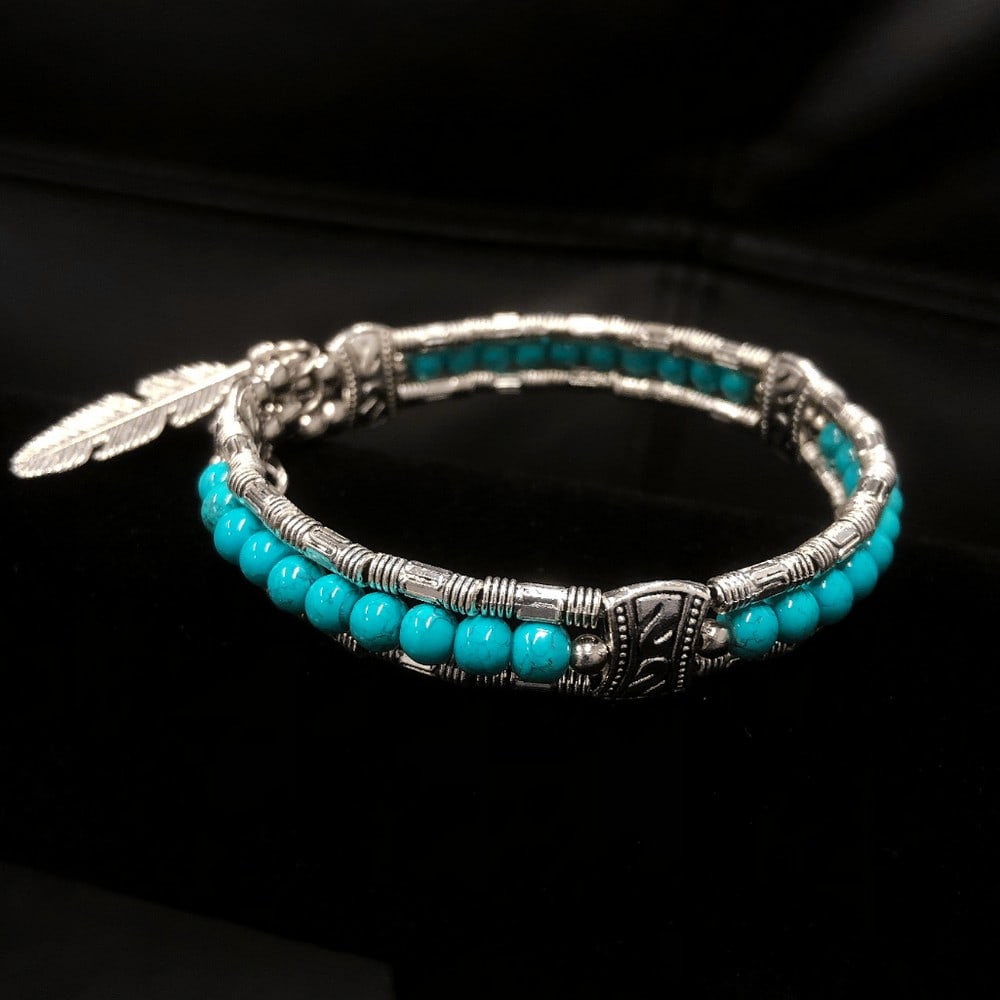 Ladies Semi-Precious Turquoise Bead Tibetan Silver: Ladies Turquoise Bead Tibetan Silver Bracelet. View Pictures For Further Details.