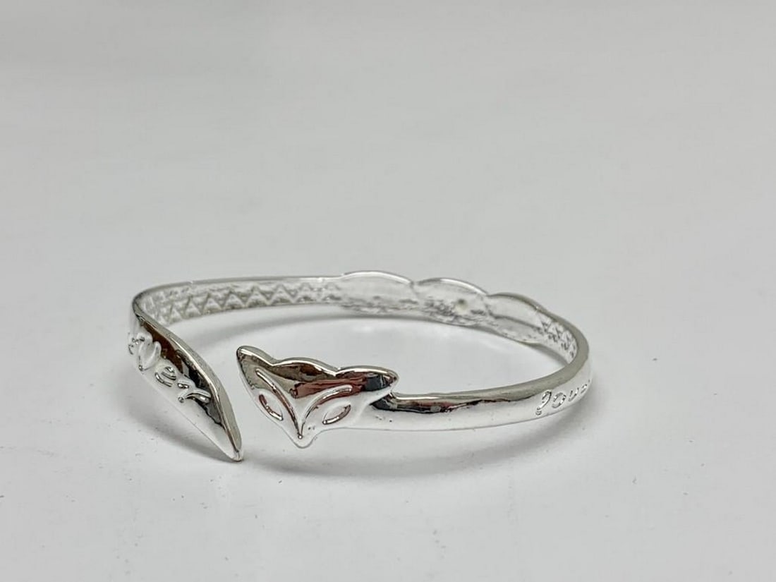 Silver Fox Head Bangle Bracelet - 3