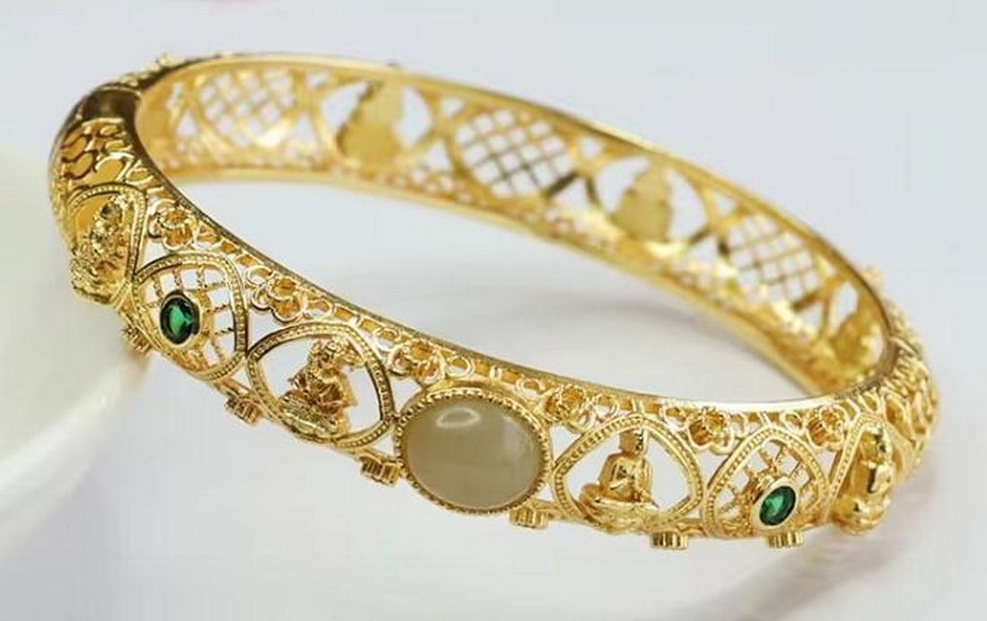 Gold Plated Jade Bangle - 3
