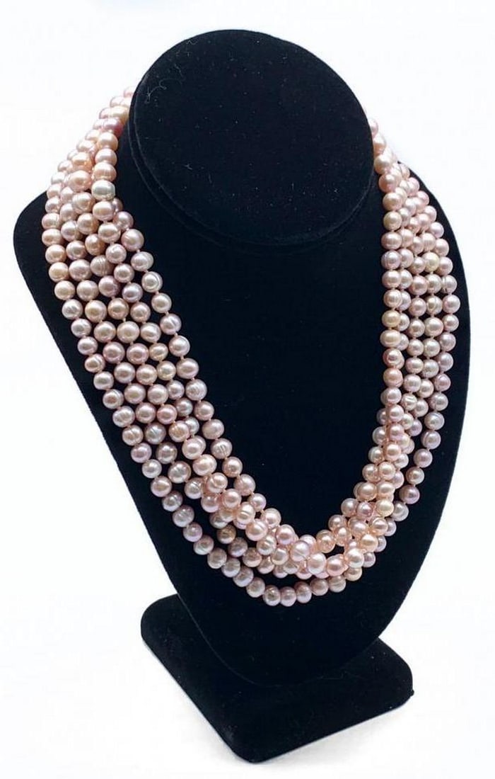 100" Long Natural Akoya Pink Pearl Strand Necklace (1 of 2)