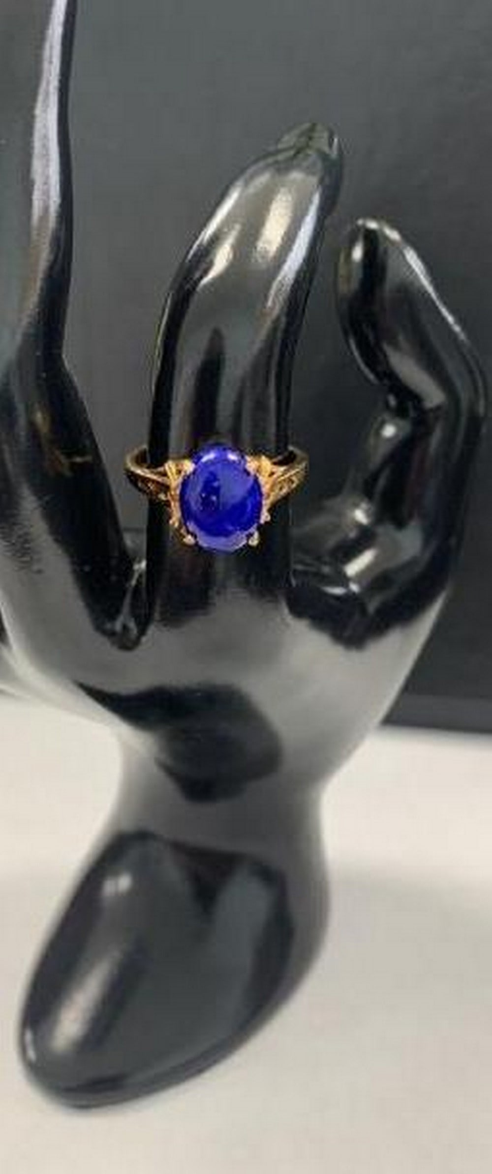 Oval Deep Blue Stone Ring - 2