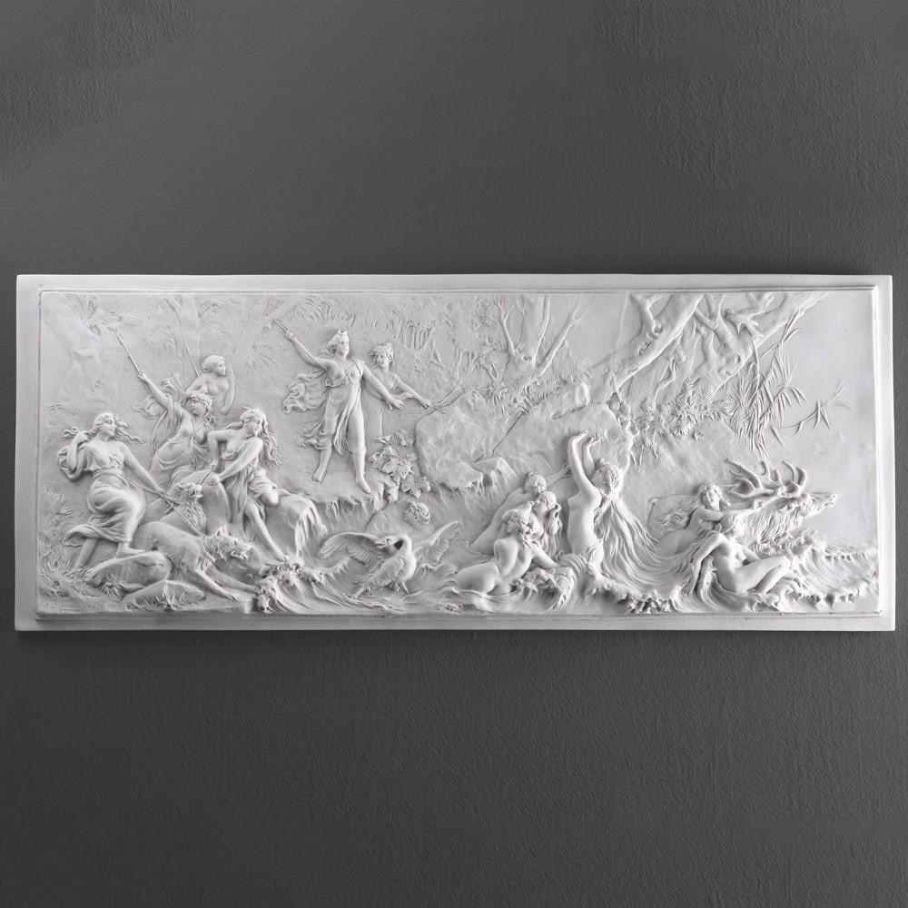 Diana the Huntress Carrara Marble Bas-Relief - (11.7lbs): Diana the Huntress Carrara Marble Bas-Relief - (11.7lbs) This finely detailed bas-relief captures Diana, the Roman goddess of the hunt, in a powerful and graceful moment. Rendered with classical preci
