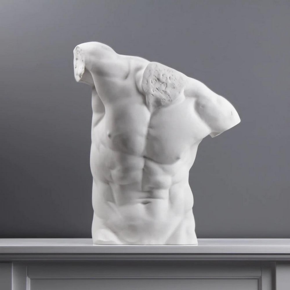 Large White Carrara Marble Statue Of "Male Torso" - (34.1lbs) (1 of 5)