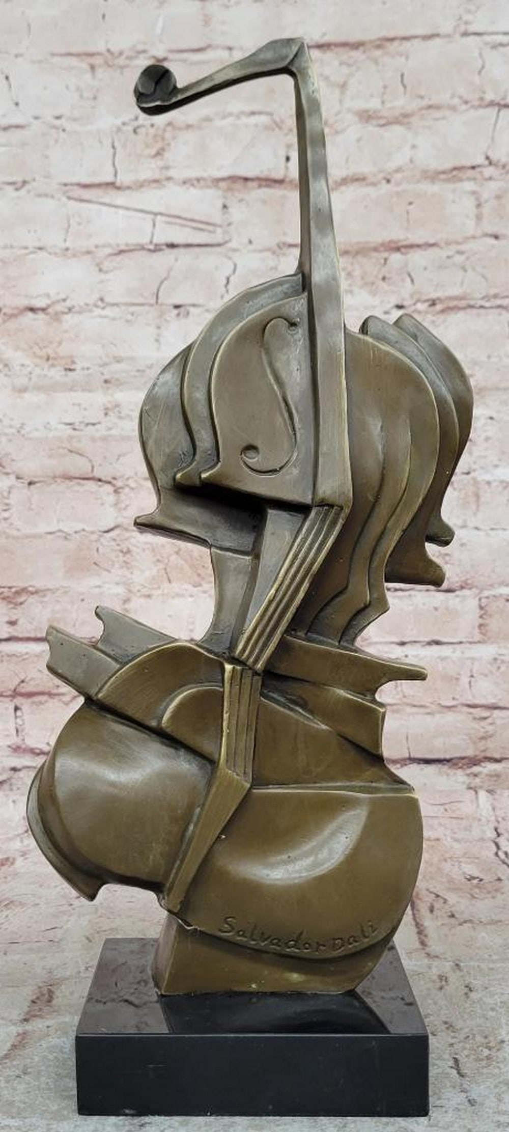 Modernist Bronze Violin Sculpture – Salvador Dali Style – 17" x 6": Modernist Bronze Violin Sculpture – Salvador Dali Style – 17" x 6" This eye-catching bronze sculpture transforms the classical violin into a surreal, modernist form with flowing lines and