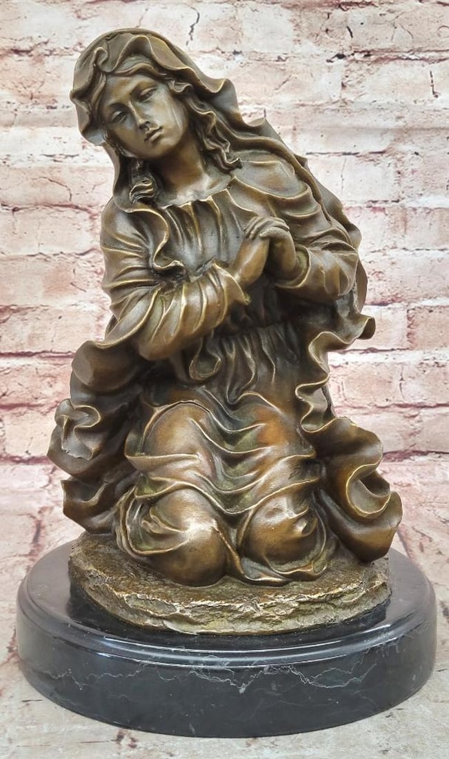 Bronze Virgin Mary Praying Sculpture Signed Canova – Our Lady Immaculate – 12.5" x 8.55": Bronze Virgin Mary Praying Sculpture Signed Canova – Our Lady Immaculate – 12.5" x 8.55" This exquisite bronze sculpture presents the Virgin Mary in a serene moment of prayer, her hands