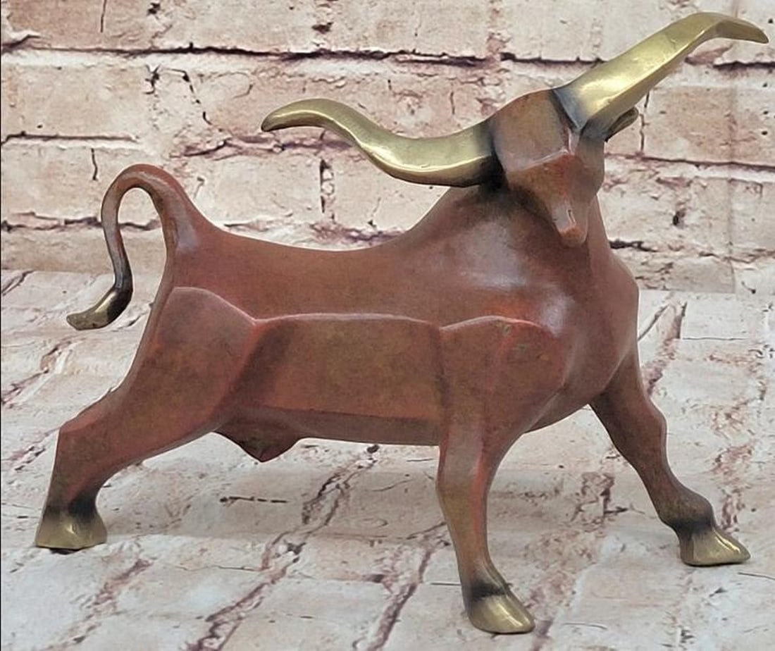 Abstract Geometric Bull in Red and Gold Patina (1 of 6)