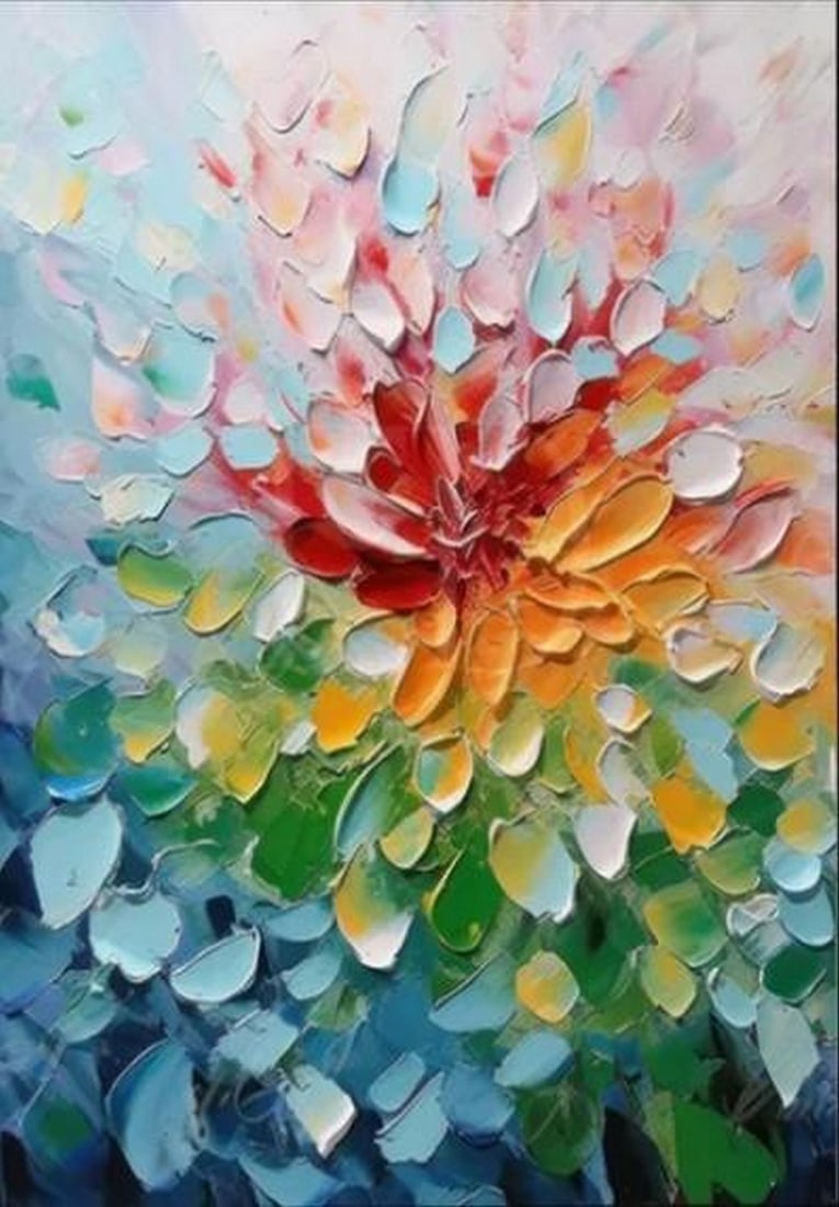 Spectrum Unbound: Spectrum Unbound Spectrum Unbound is a vibrant explosion of color and texture, created entirely with a palette knife. Bold, impasto strokes carve movement across the canvas, layering pigments in dyna