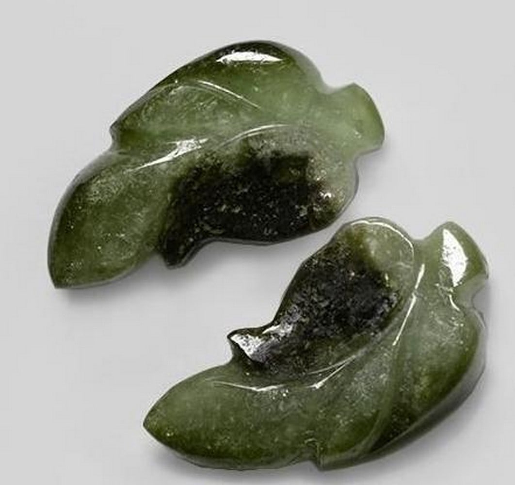 Two Loose Tourmaline Gemstones Deep Green Hand-Carved Leaf Design (1 of 2)