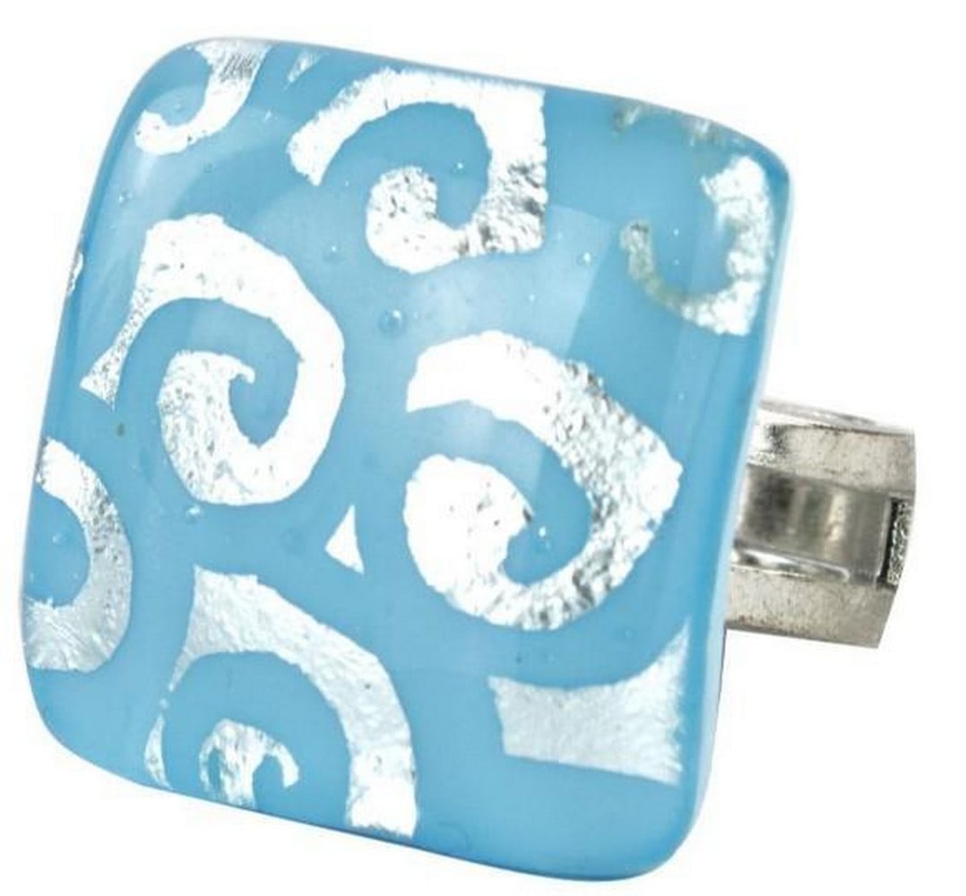 Sky Mist Murano Glass Ring: Sky Mist Murano Glass Ring in Light Blue and Silver Delicate and luminous, this Murano glass ring captures the serenity of a clear sky with soft light blue tones infused with silver accents.
