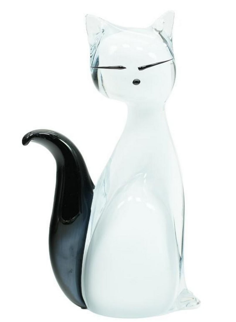 White Murano Glass Cat Figurine: White Murano Glass Cat Figurine Graceful and serene, this white Murano glass cat figurine features an elegant silhouette and a smooth, minimalist design. Handcrafted by master glassmakers, its