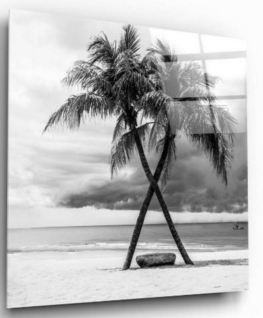 Crossed Palms by the Shore Tempered Glass Wall Art (1 of 3)