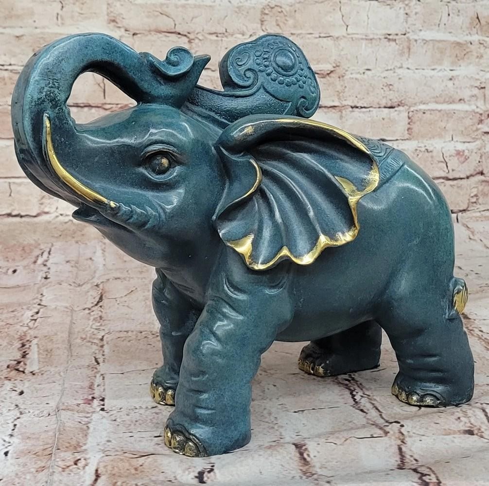 Auspicious Mother Elephant" Bronze Sculpture – Trunk Up with Gold Accents – 9.5" x 12 (1 of 6)