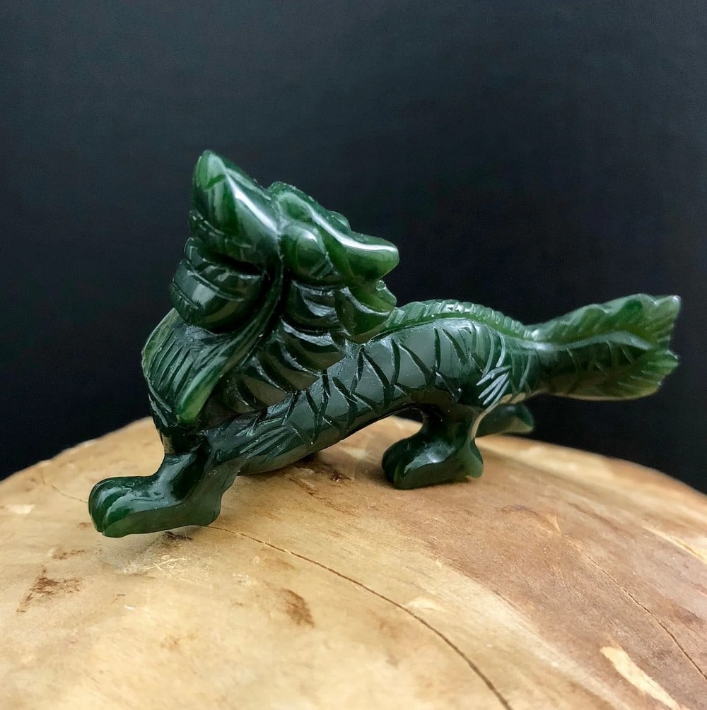 Canadian Nephrite Dragon Jade Carving: Canadian Nephrite Dragon Jade Carving This powerful dragon carving is sculpted from genuine Canadian nephrite jade, showcasing intricate detailing and the stone’s rich green depth. A symbol of str