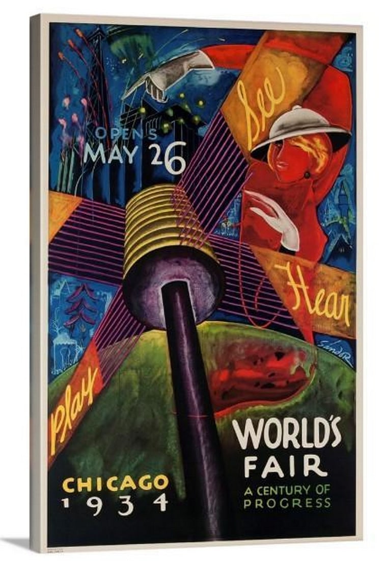 See, Hear, Play Chicago 1934 World's Fair Poster Stretched Canvas Print (1 of 1)
