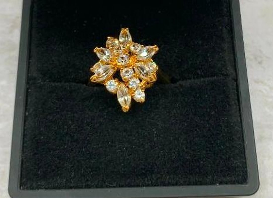 Floral Crystal Ring on 18KT Gold Plated Band (1 of 5)