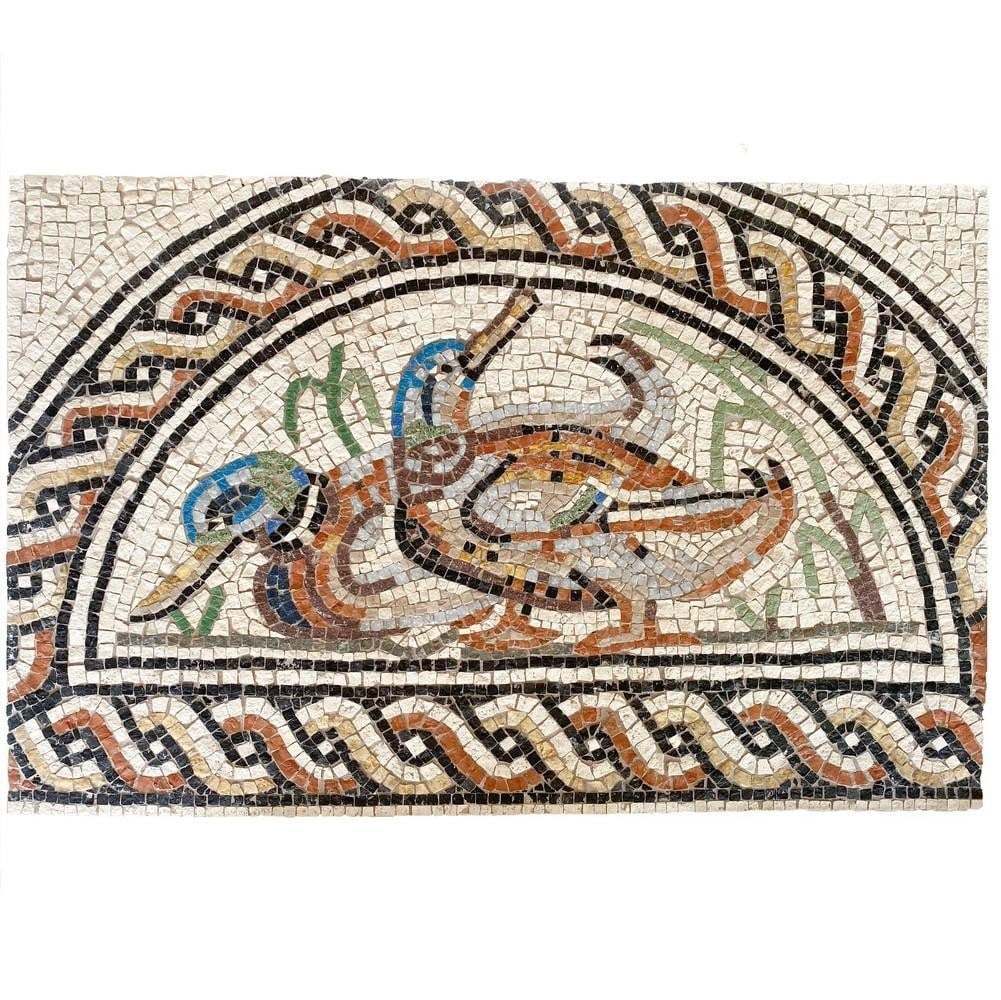 Ducks of the Seasons: Mythological Mosaic Panel: Ducks of the Seasons: Mythological Mosaic Panel Ducks of the Seasons is a detailed mosaic inspired by classical representations of nature and the passage of time. Drawn from a larger composition theme