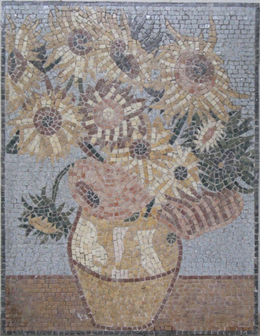 The Sunflowers Contemporary Mosaic: The Sunflowers Contemporary Mosaic This masterpiece is an entirely handmade mosaic reproduction created using the techniques of ancient romans called "Opus tessellatum", cubic stones tiles