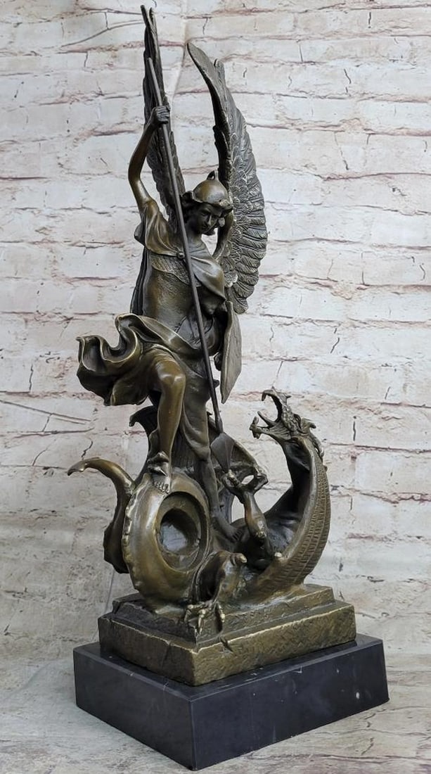 Signed Saint George killing Dragon Bronze Sculpture Art Statue Figure Figurine - 19" x 10" (1 of 8)