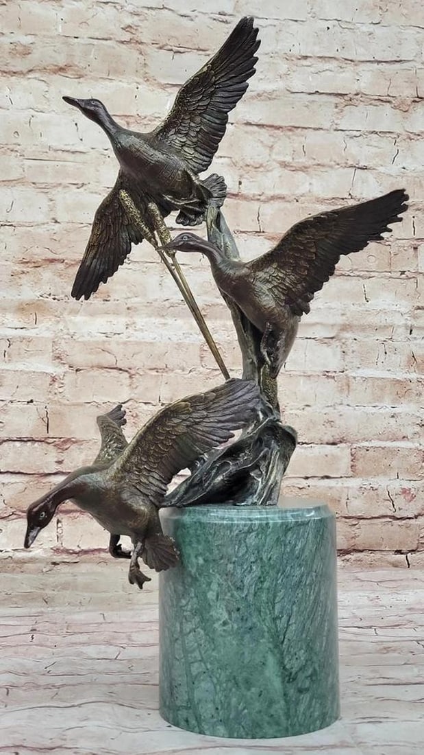 Handcrafted Trio of Flying Ducks Bronze Sculpture - an Enthusiast's Wildlife Art Piece - 18"x 11.5" (1 of 6)