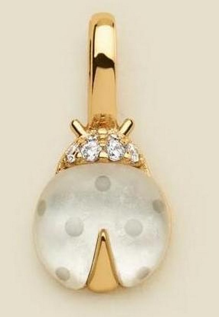 Vermeil Gold Quartz & CZ Lady Bug Charm Pendant: Vermeil Gold Quartz & CZ Lady Bug Charm Pendant Little but lucky, this Ladybug Gemstone Charm is a cheerful reminder that fresh starts are always within reach. Featuring a sparkling clear