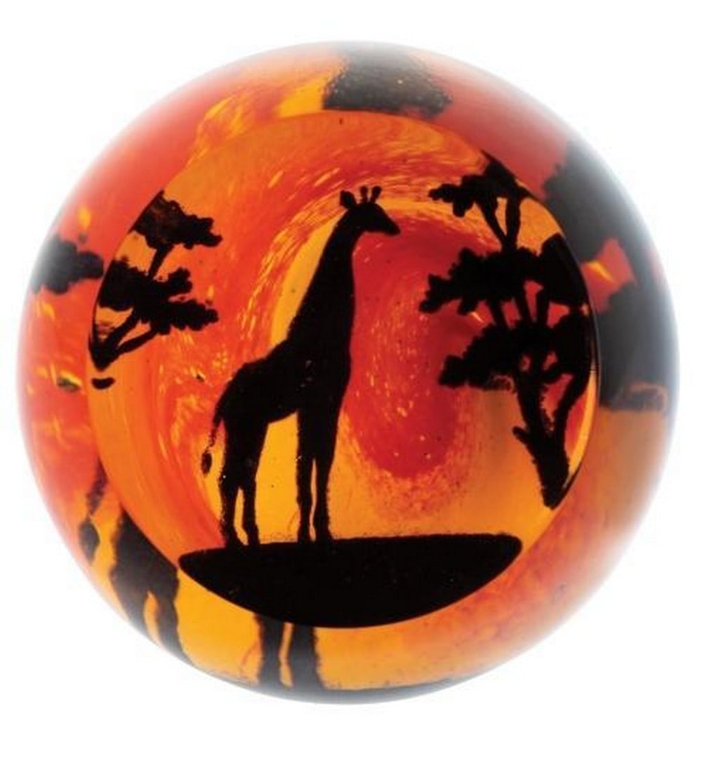 Savanna Sunset Crystal Paperweight: Savanna Sunset Crystal Paperweight. Step into the heart of the wild with this stunning crystal glass paperweight, featuring warm red and orange hues reminiscent of a breathtaking African sunset.