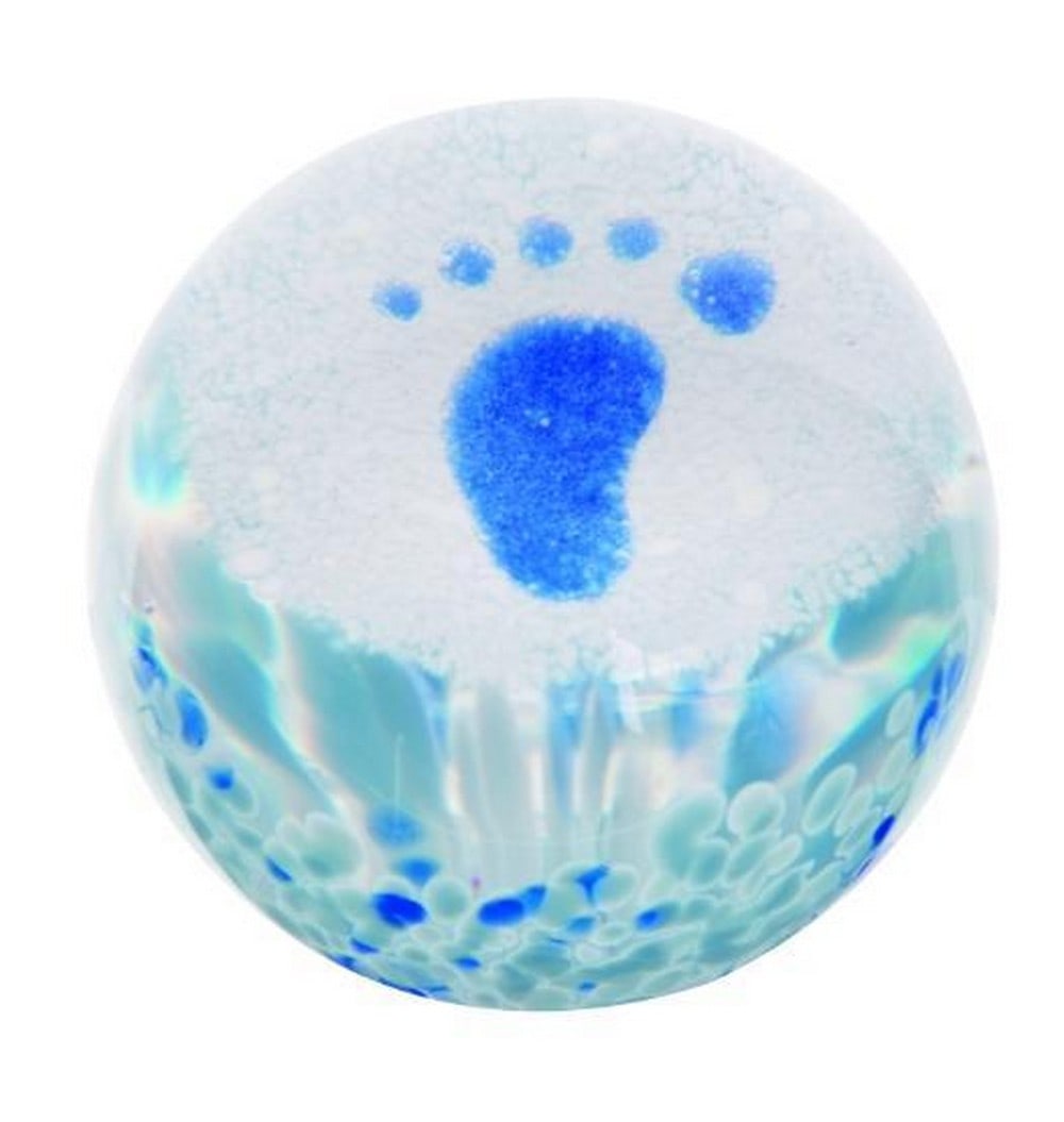 Handcrafted Tiny Steps Crystal Paperweight: Handcrafted Tiny Steps Crystal Paperweight Celebrate new beginnings with this adorable crystal glass paperweight, featuring a delicate pair of tiny blue feet atop a backdrop of clear and soft blue