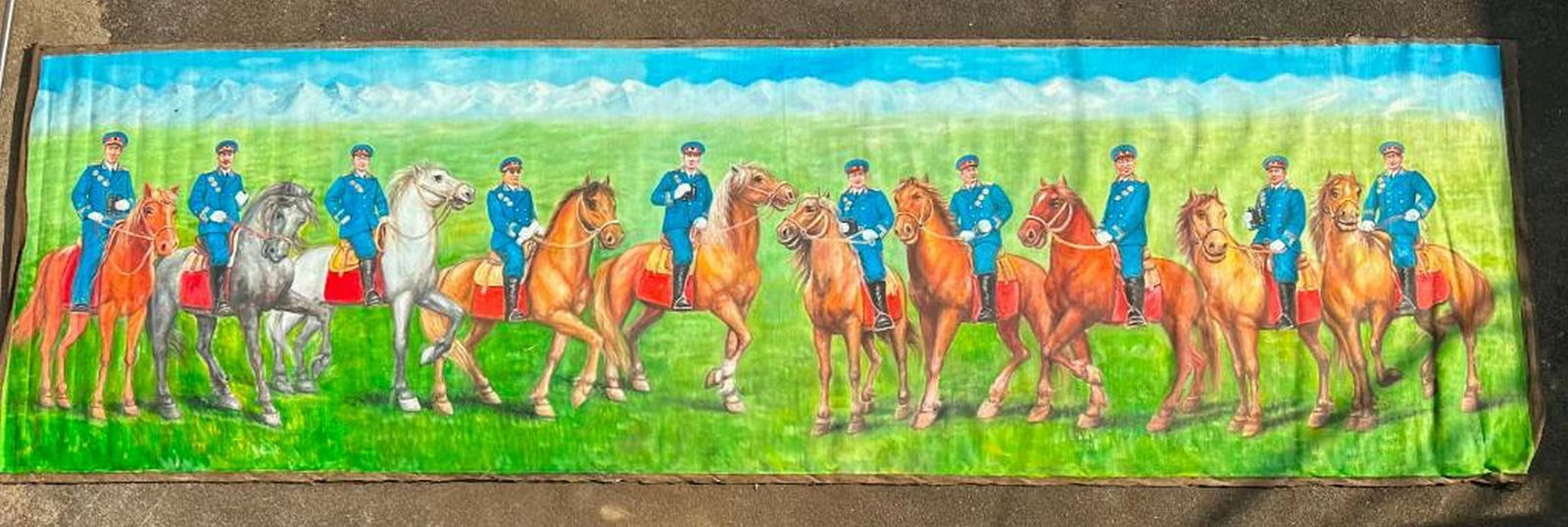 The Ten Marshals on Horseback: The Ten Marshals on Horseback In this dynamic and historically resonant scroll, inspired by artist Xi Wen, presents The Ten Marshals on Horseback, a vivid handpainting that captures the formidable