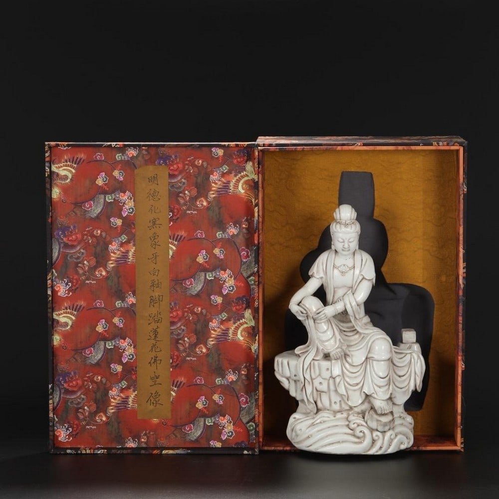 Inspired Ming Dynasty Dehua Kiln Ivory White Glaze Buddha Seated on Lotus Statue (1 of 8)