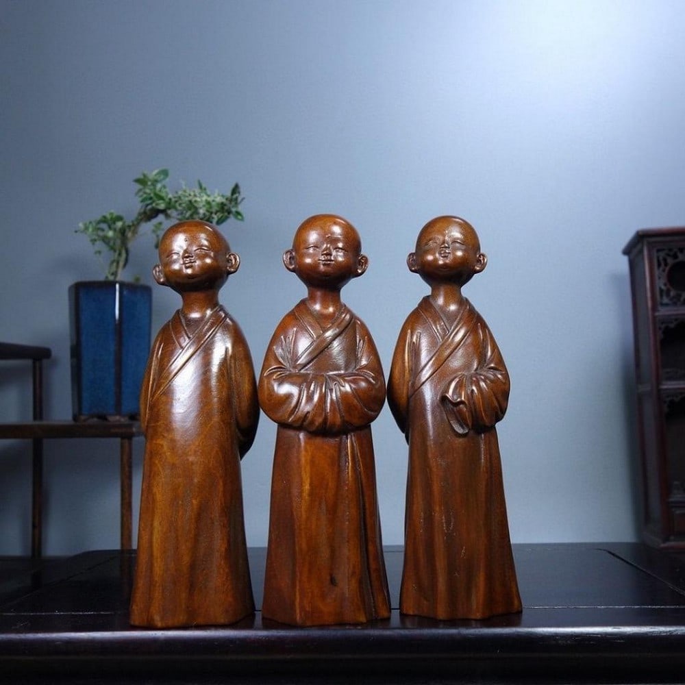 Antique Set of Small Monks Carved from Boxwood (1 of 9)