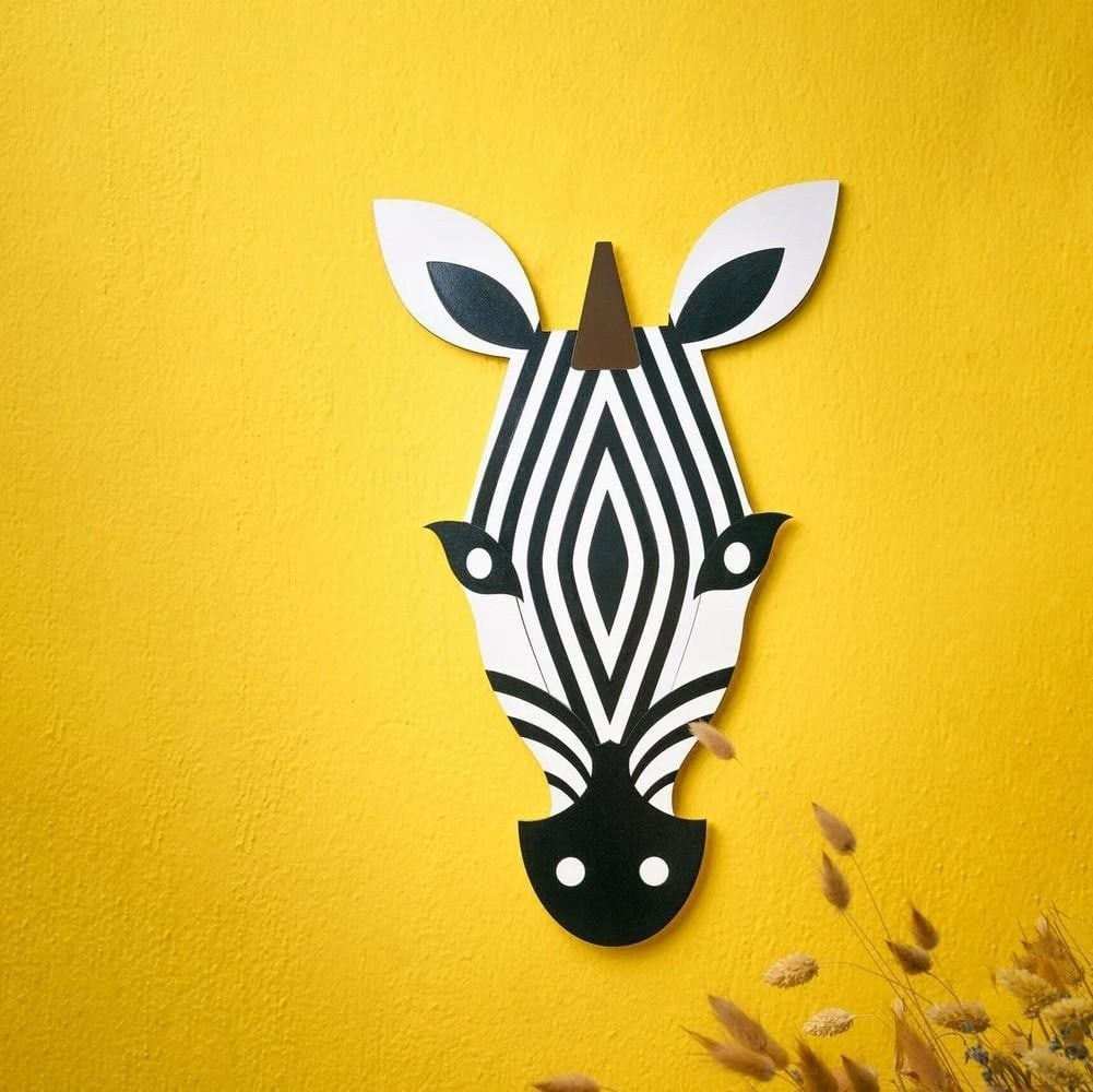 Hand Carved Zebra Mask Wall Decor (1 of 5)