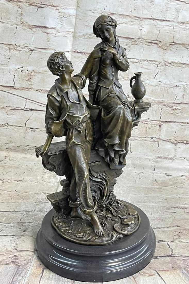 Love and Reconciliation" Bronze Sculpture by Moreau - 14" x 7.5: "Love and Reconciliation" Bronze Sculpture by Moreau This evocative bronze sculpture, titled "Love and Reconciliation," masterfully captures a poignant moment of vulnerability and forg