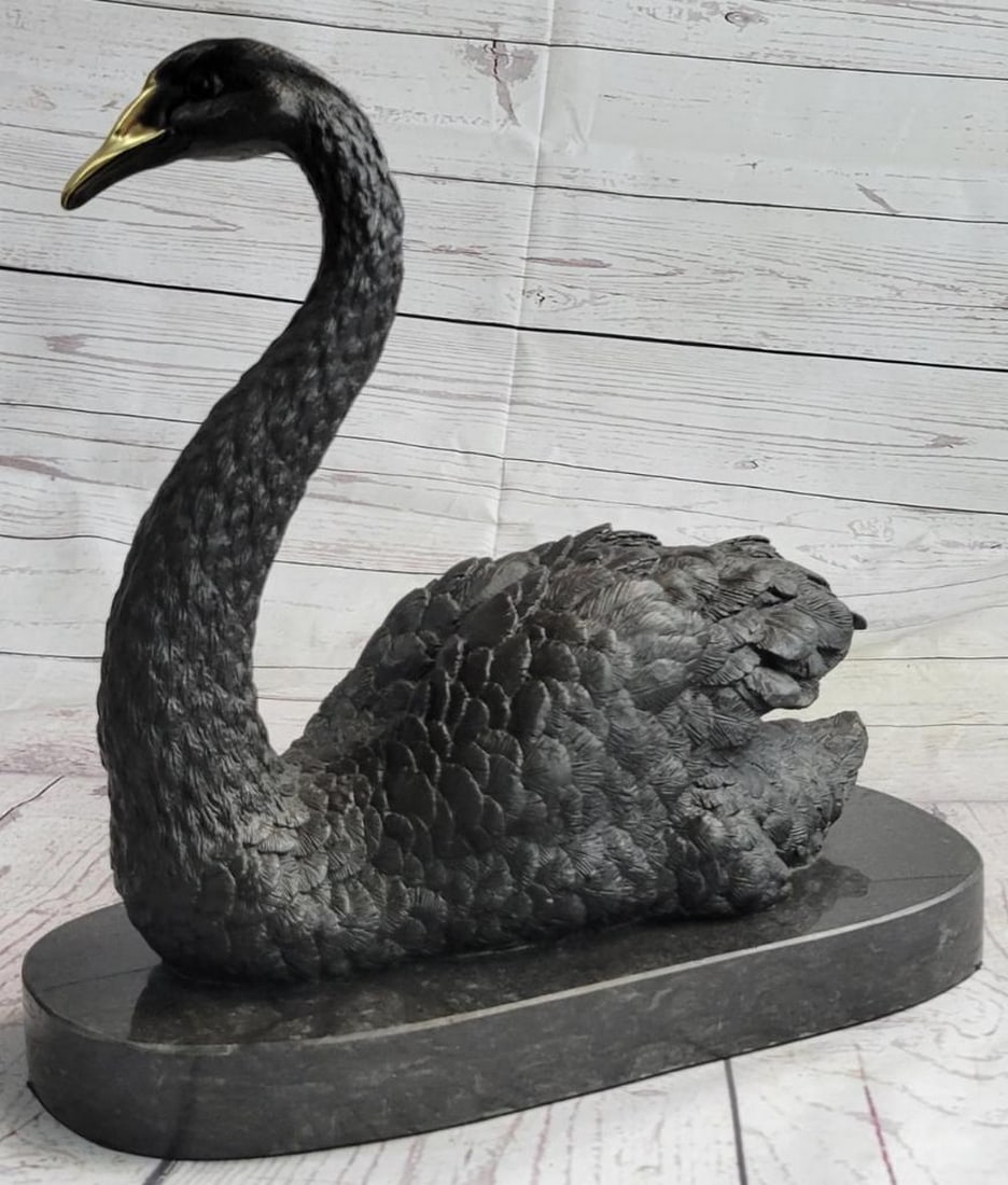 Signed Original Swan Bronze Sculpture on Marble Base - 12" x 12" (1 of 5)