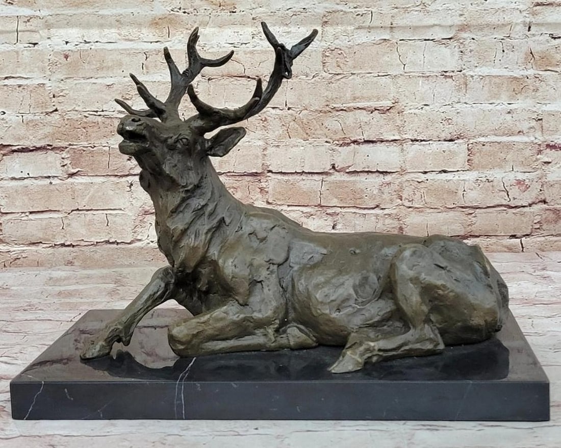 Original Bronze Elk Stag Caribou Hunter Lodge Signed by Miguel Lopez - 11.5" x 15.5": Original Bronze Elk Stag Caribou Hunter Lodge Signed by Miguel Lopez - 11.5" x 15.5" Discover the captivating "Bronze Elk Stag Caribou Hunter Lodge" sculpture by renowned artist