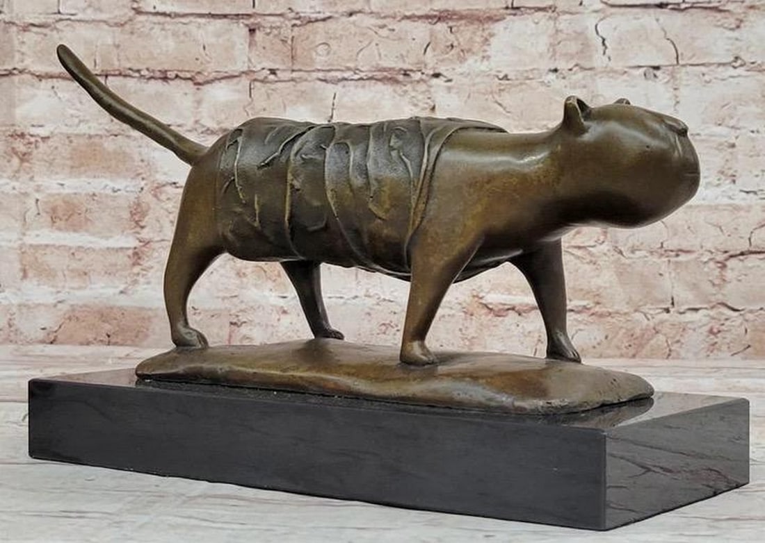 Whimsical Elegance: The Cat of Botero Inspired Bronze Bronze Sculpture on Marble Base - 7" x 11" (1 of 6)