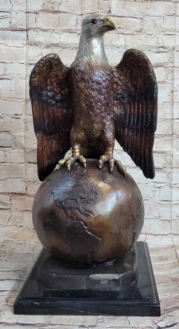 Moigniez Inspired Eagle Perched On Globe Bronze Sculpture - 22" x 11" (1 of 7)