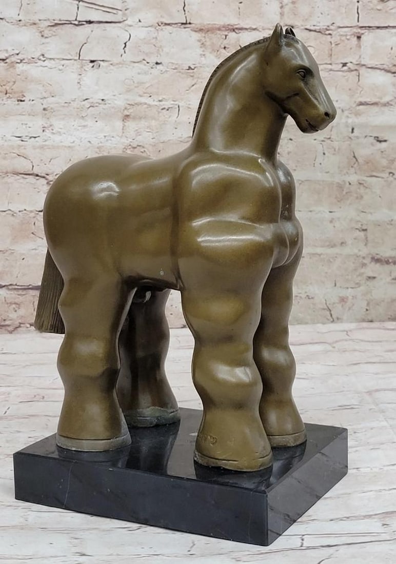 Fernando Botero Inspired Abstract Trojan Horse Bronze Sculpture on Marble Base - 8.5" x 7" (1 of 7)