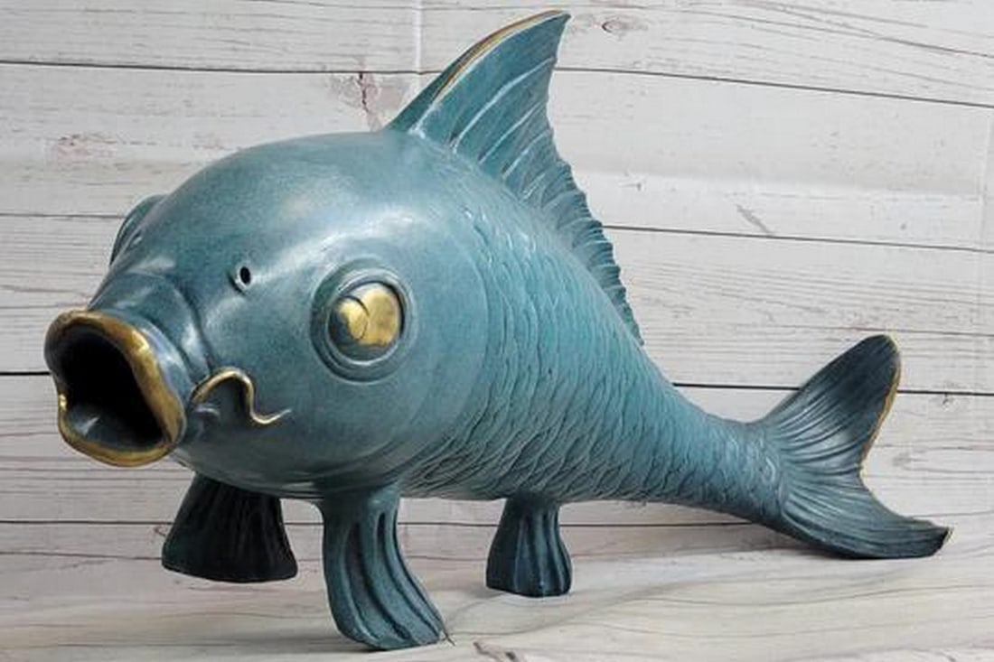 Vibrantly Painted Bronze Sculpture of Koi Fish Figure - 11" x 24" (1 of 5)