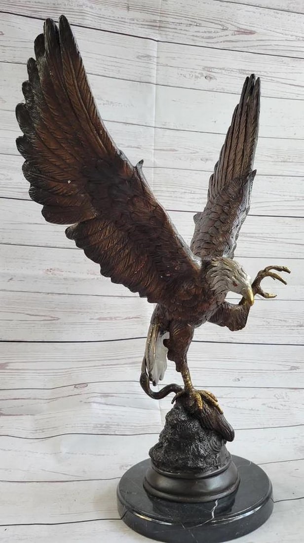 Sovereign Skies Regal American Bald Eagle Bronze Art Sculpture by Moigniez - 22" x 17": Sovereign Skies Regal American Bald Eagle Bronze Art Sculpture by Moigniez - 22" x 17" Elevate your space with the "Sovereign Skies Regal American Bald Eagle Bronze Art Sculpture by J. Moi