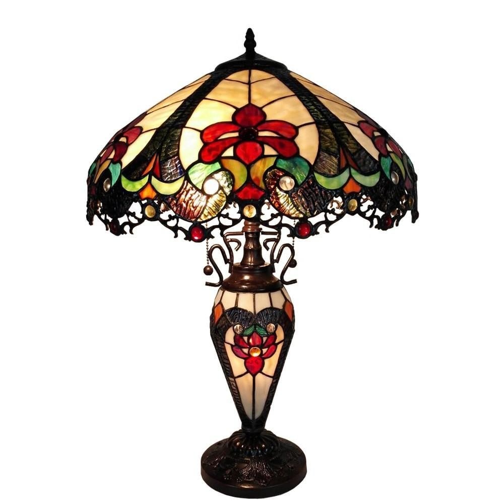 3-Light Tiffany-Style Double-Lit Table Lamp: 3-Light Tiffany-Style Double-Lit Table Lamp Brighten your home with this elegant Tiffany-style table lamp featuring a captivating double-lit design that serves as a stunning centerpiece in any
