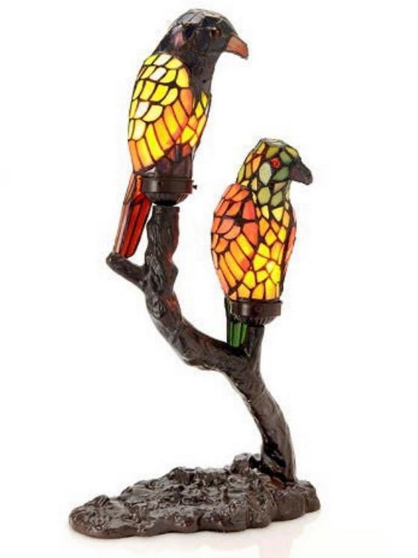 Tiffany-style Exotic Birds Accent Lamp: Tiffany-style Exotic Birds Accent Lamp Illuminate your desk, end table, nightstand, book shelves and other surfaces in need of light with this elegant exotic birds Tiffany-style accent lamp. Made