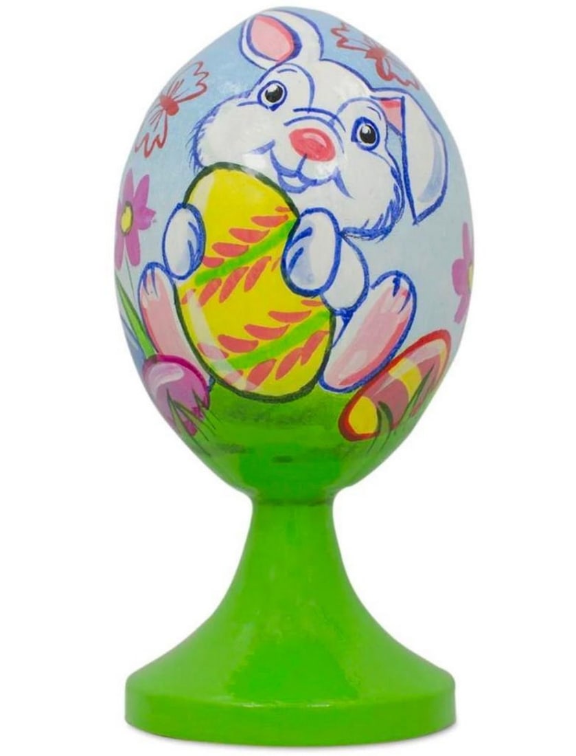 Precious White Bunny With Easter Egg Wooden Figurine (1 of 3)