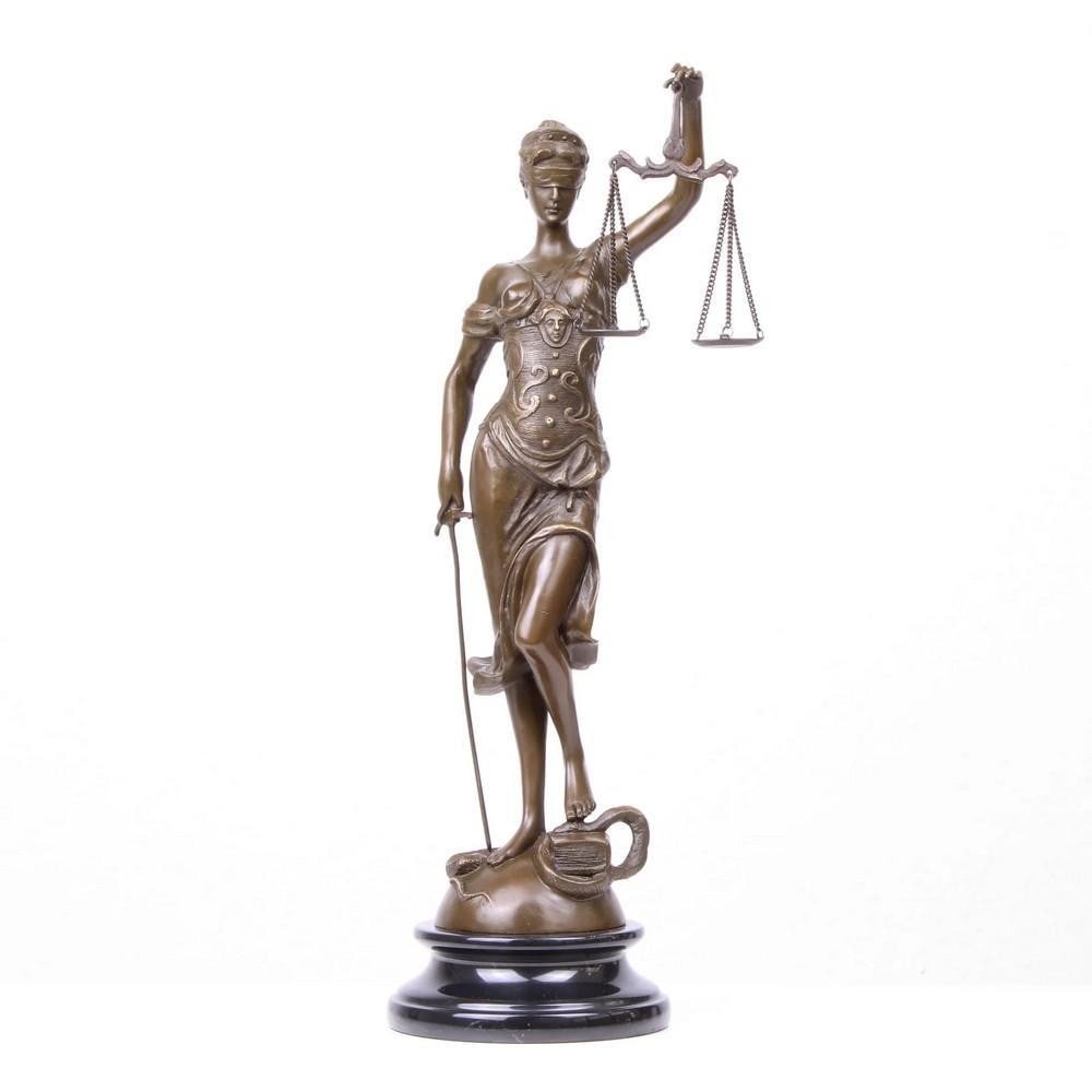 Lady of Justice Hot Cast Bronze Sculpture on Marble Base - (6.1lbs): Lady of Justice Hot Cast Bronze Sculpture on Marble Base - (6.1lbs) Embodying the principles of fairness and equity, our Lady of Justice Hot Cast Bronze Sculpture on Marble Base stands as a