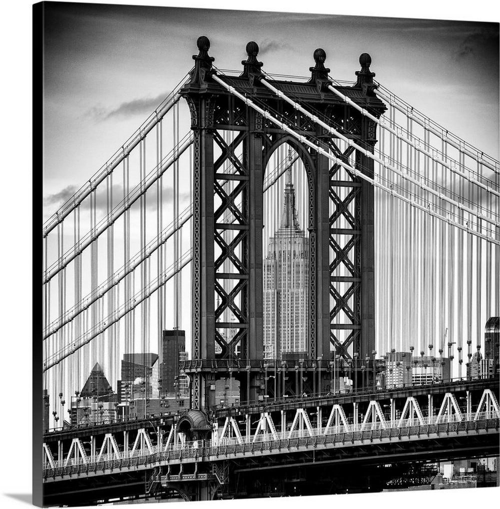 New York City – Manhattan Bridge with the Empire State Building Wall Art Canvas Reproduction (1 of 2)