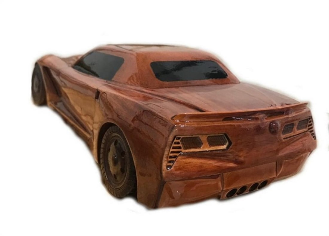 Handcrafted Mahogany 2018 Corvette Scale Model - 2