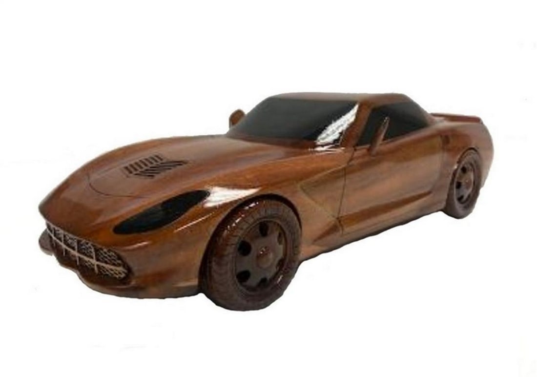Handcrafted Mahogany 2018 Corvette Scale Model - 3