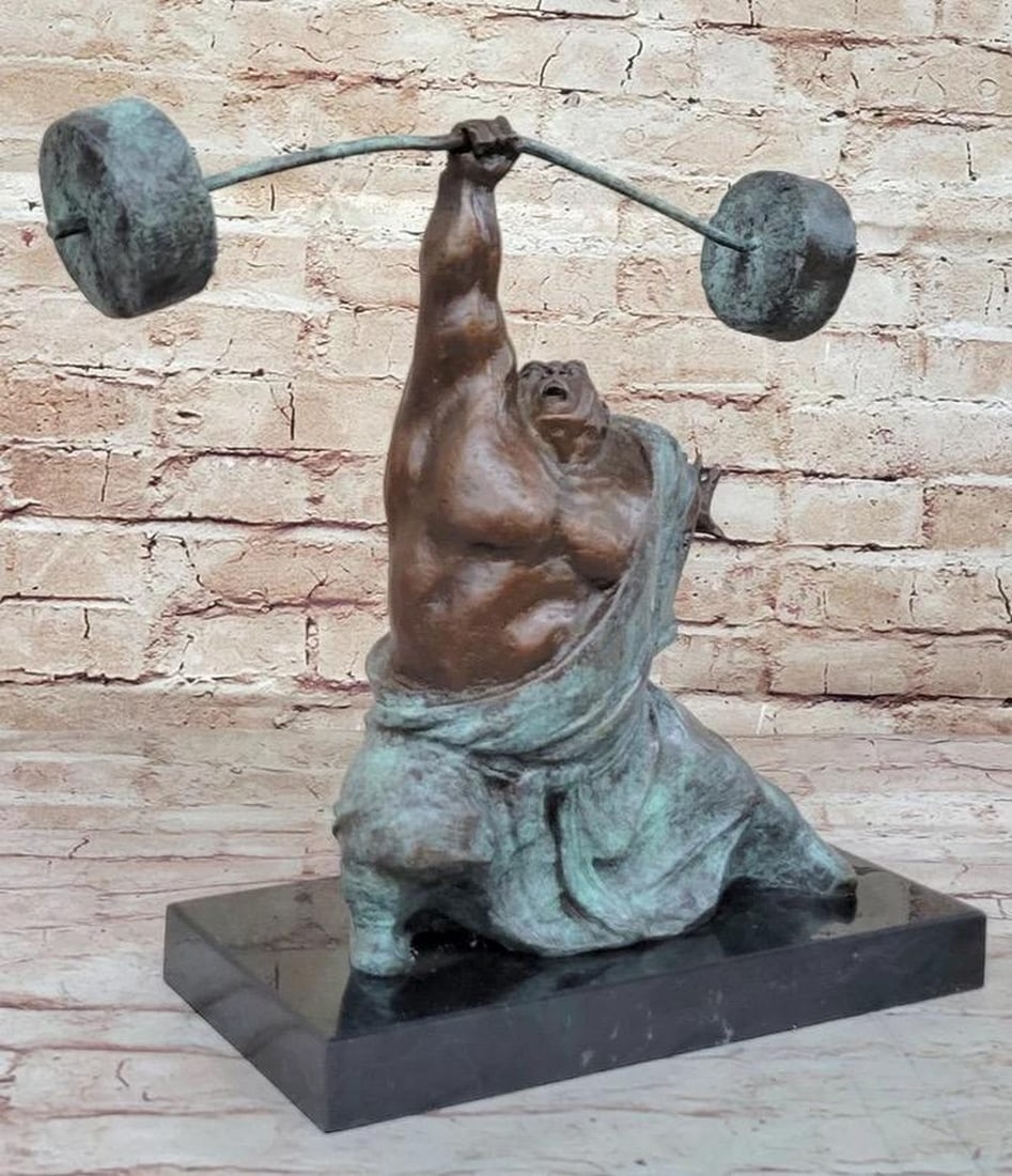 Milo's Dynamic Power: Large Abstract Modern Art Weightlifter Original Bronze Sculpture - 13" x 13": Milo's Dynamic Power: Large Abstract Modern Art Weightlifter Original Bronze Sculpture - 13" x 13" Celebrate the spirit of athleticism and strength with this Large Abstract Modern Artwork