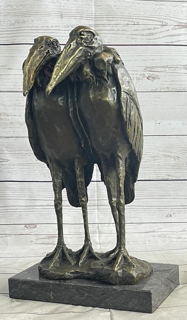 Inspired Double Storks Bronze Sculpture On Marble Base - 16" x 8": Inspired Double Storks Bronze Sculpture On Marble Base - 16" x 8" This is really stunning figure of two exotic storks. It is beautifully modeled and executed by Barye, renown French Artist, .