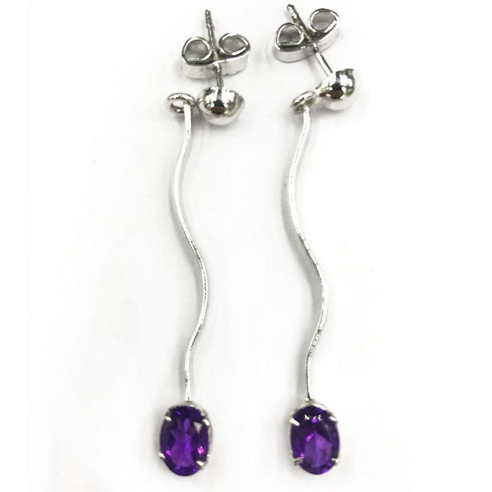 Sterling Silver Dangling Earrings Set with Amethyst Gemstones (1 of 1)