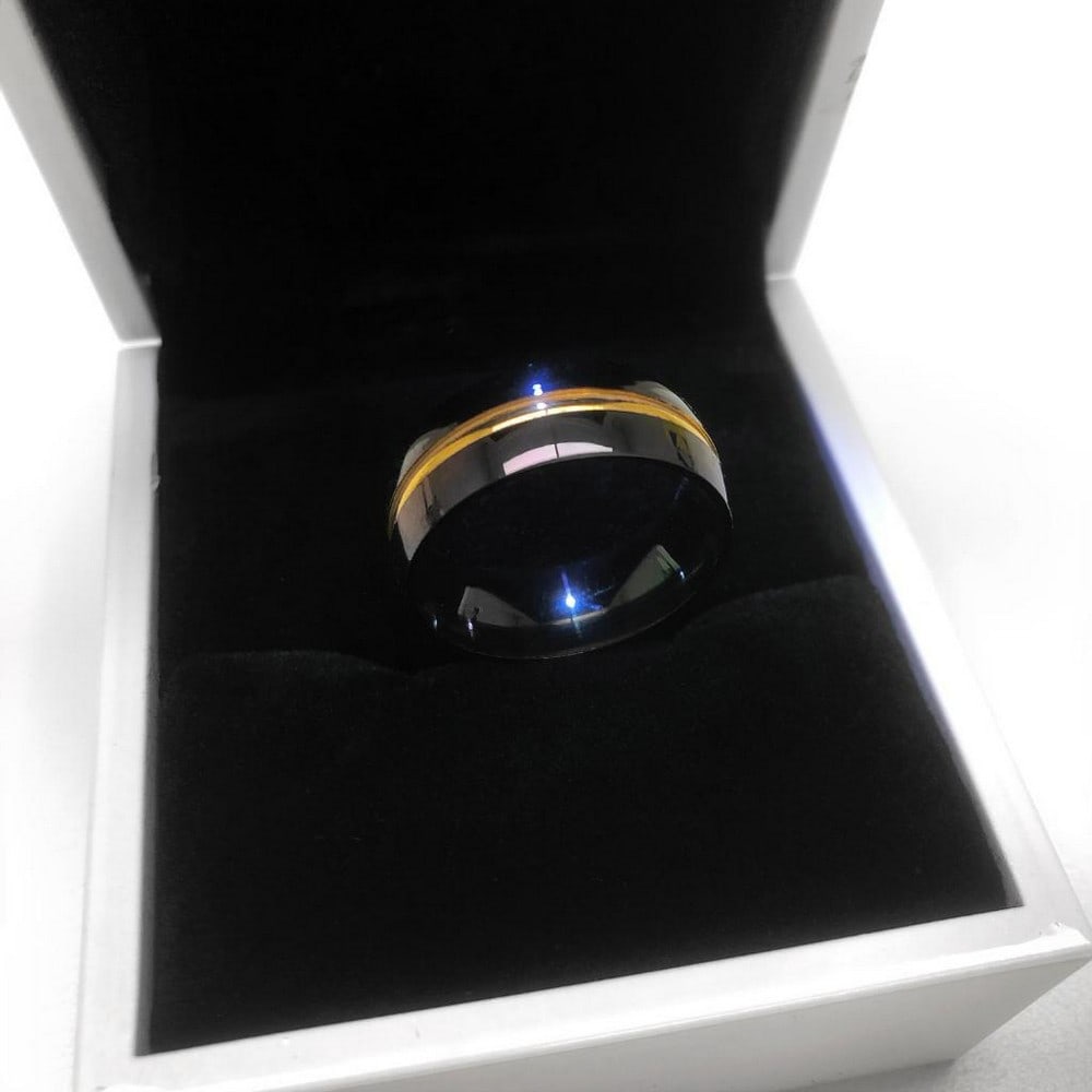 Ladies Titanium Black And Gold Engagement Ring (1 of 4)