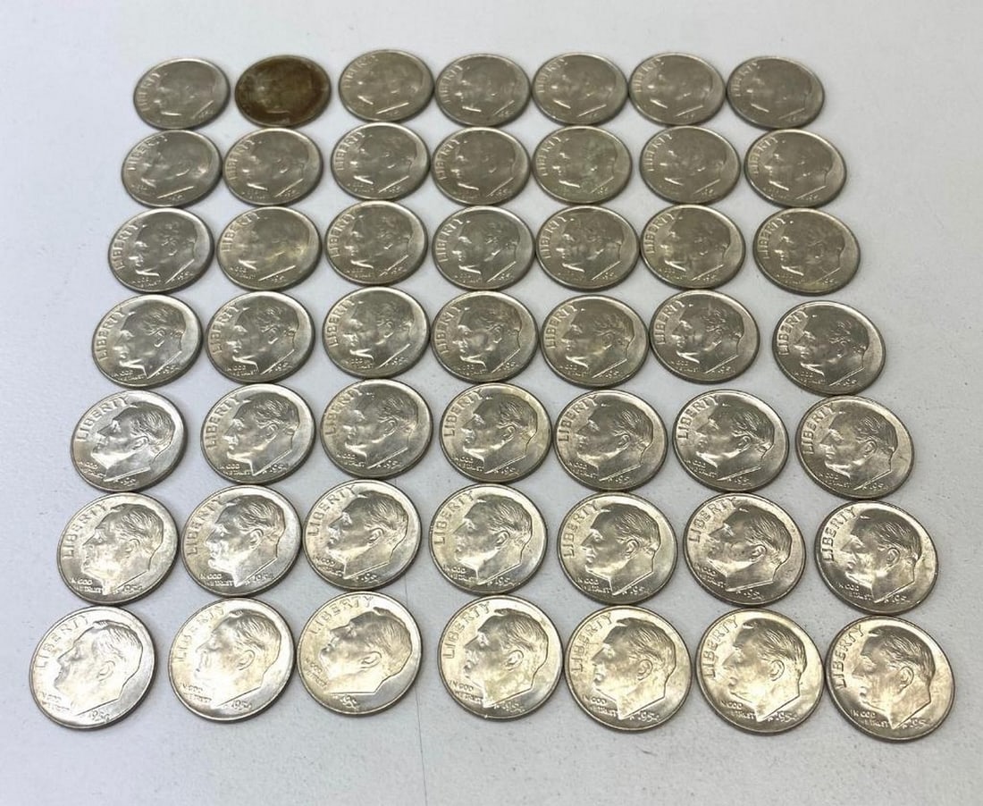 Lot Of 49 1954 American Roosevelt Dimes (1 of 4)
